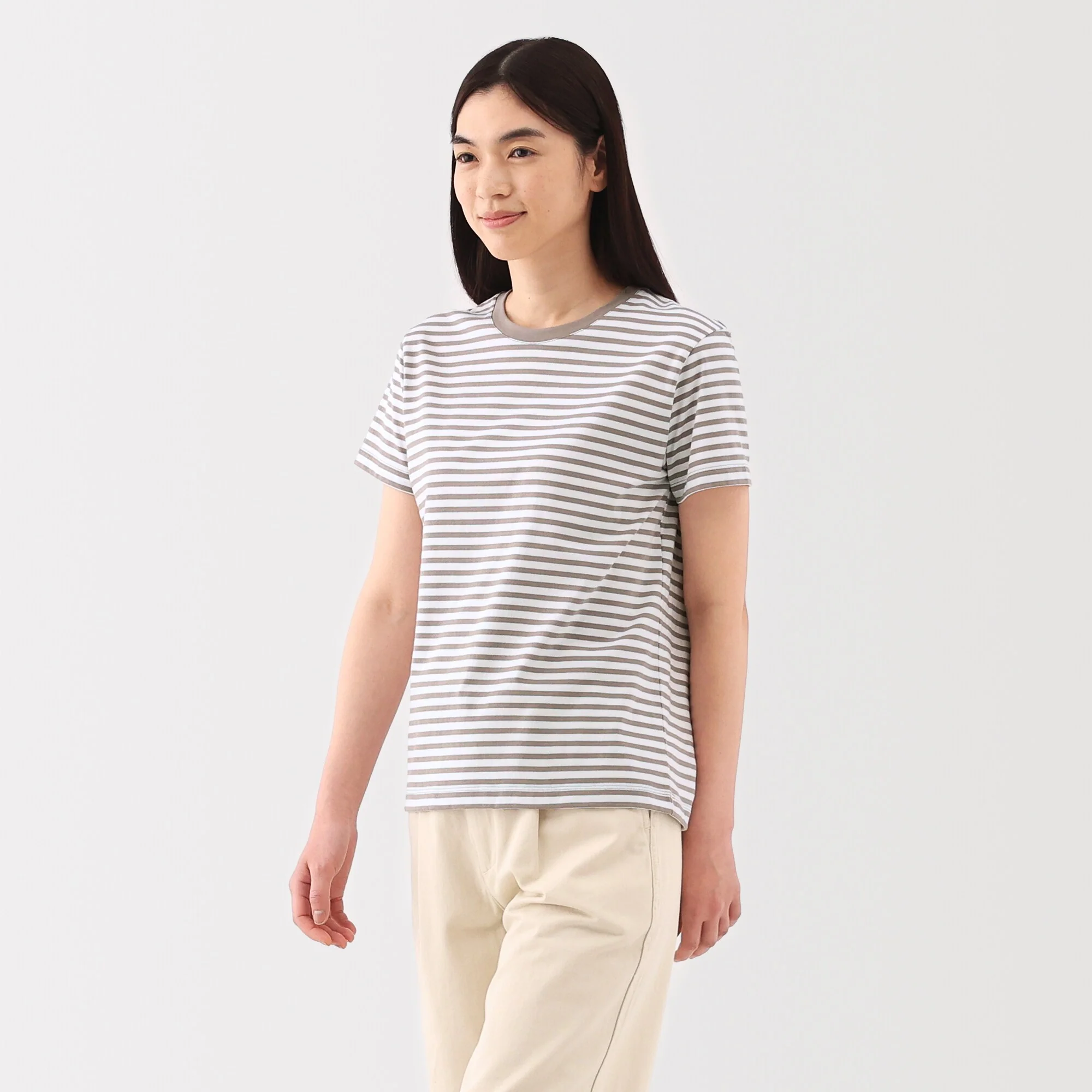 Women's Jersey Crew Neck Short Sleeve Striped T-Shirt - Image 27