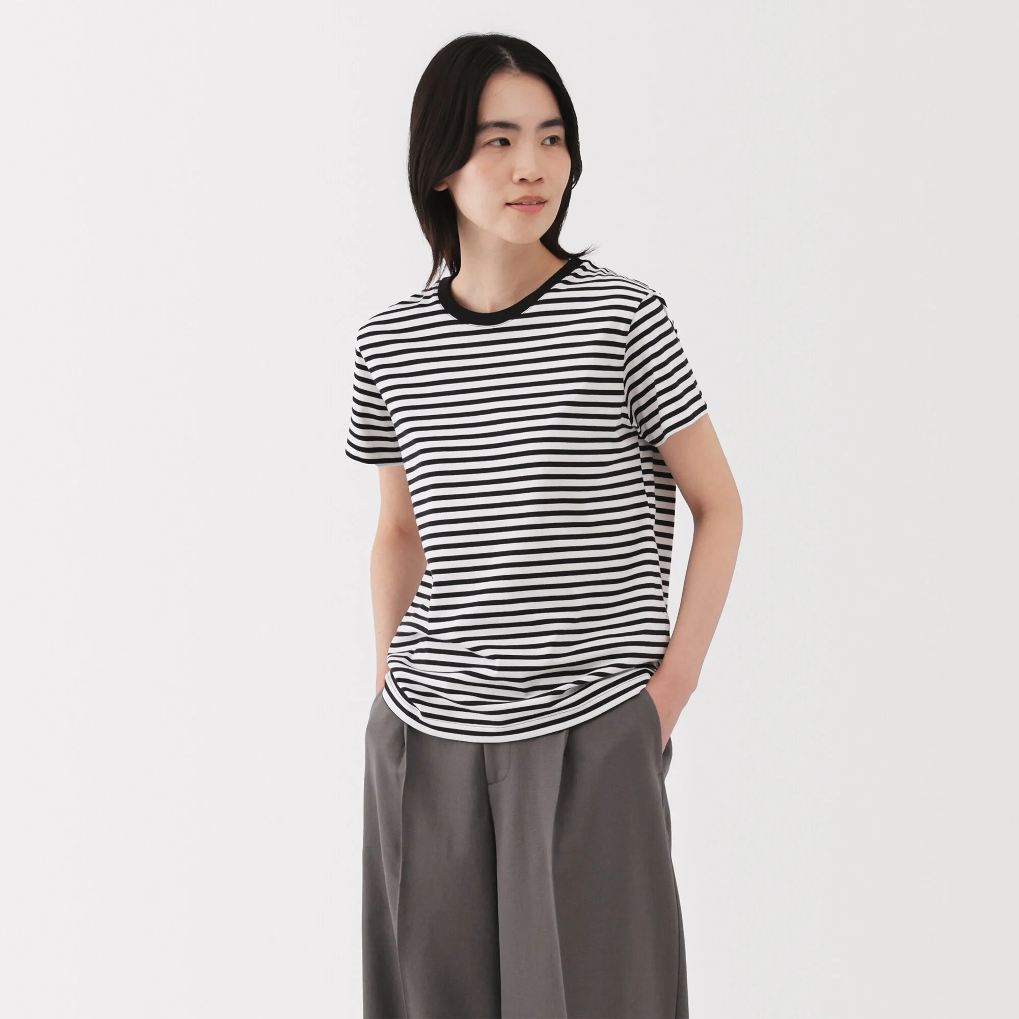 Women's Jersey Crew Neck Short Sleeve Striped T-Shirt - Image 3