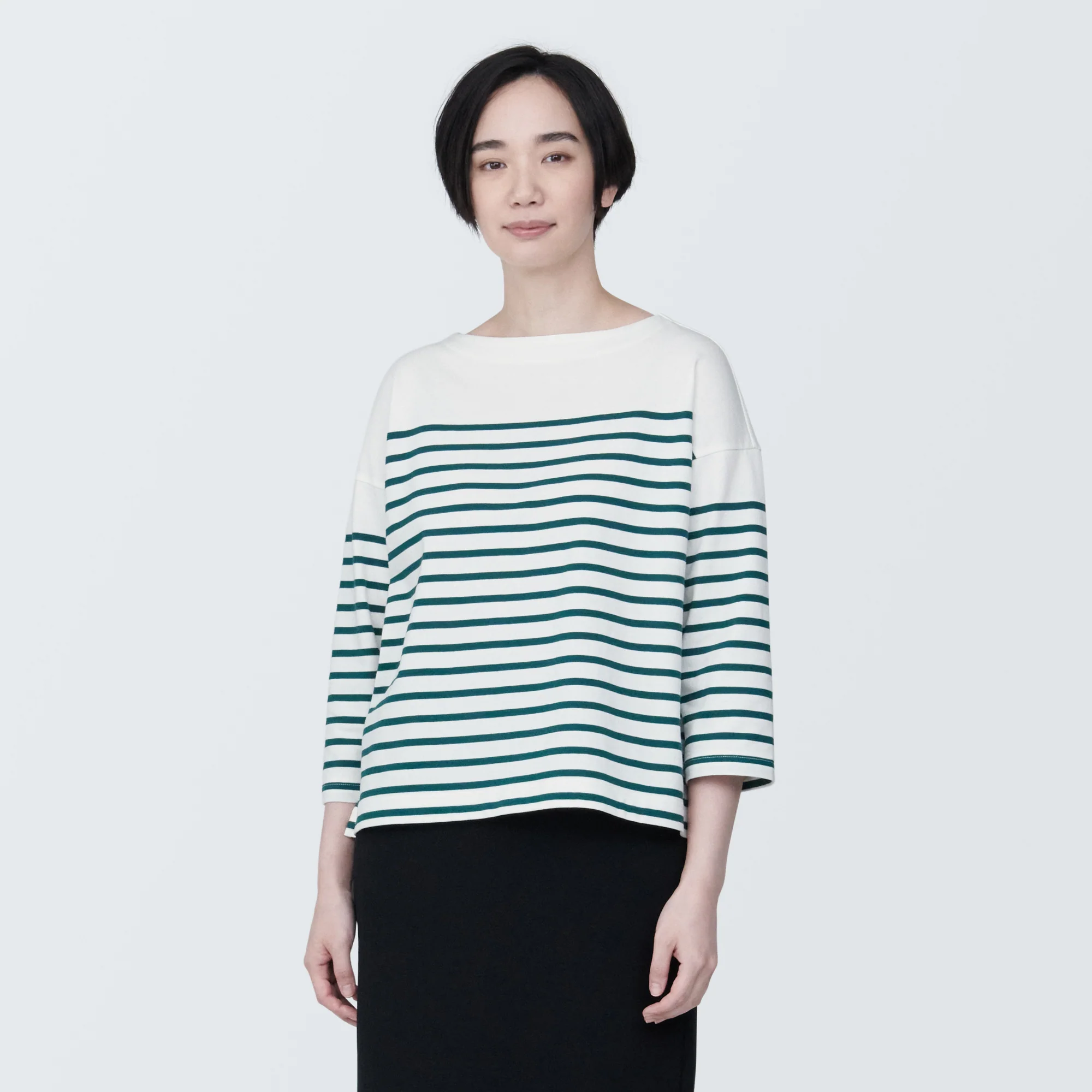 Women's Striped Boatneck 3/4 Sleeve T-Shirt - Image 3