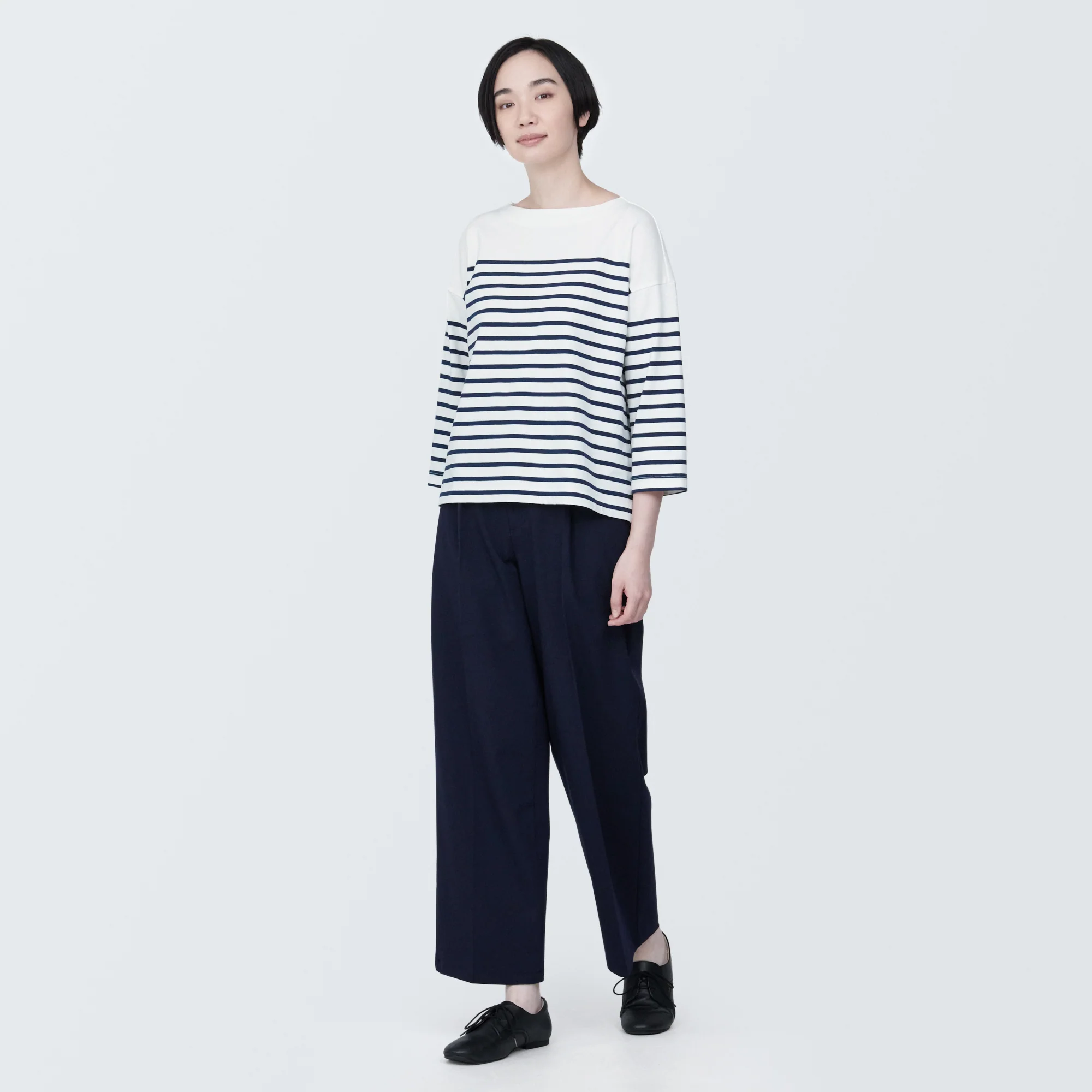 Women's Striped Boatneck 3/4 Sleeve T-Shirt - Image 36