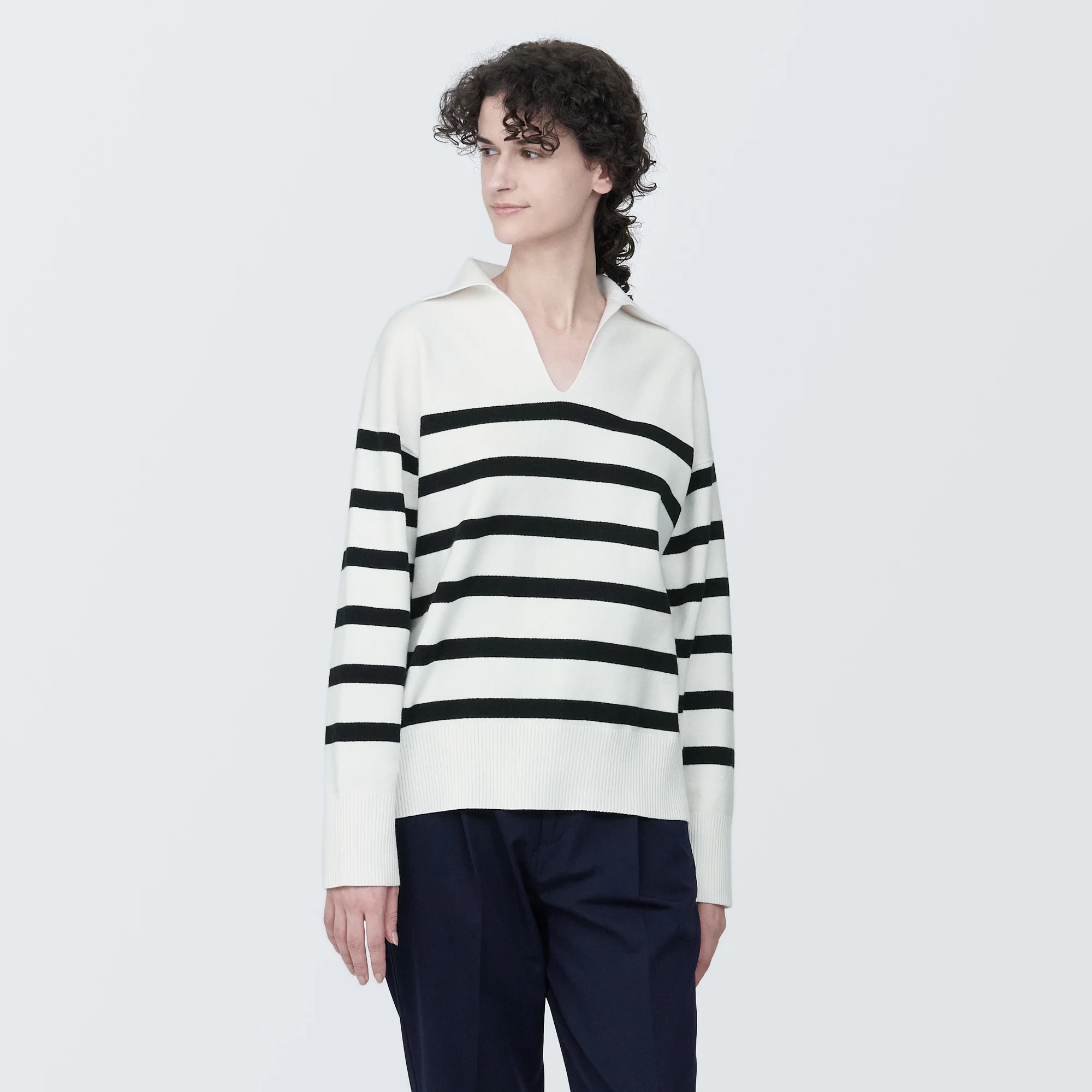 Women's Washable Milano Rib Knit Striped Skipper Polo Sweater - Image 10