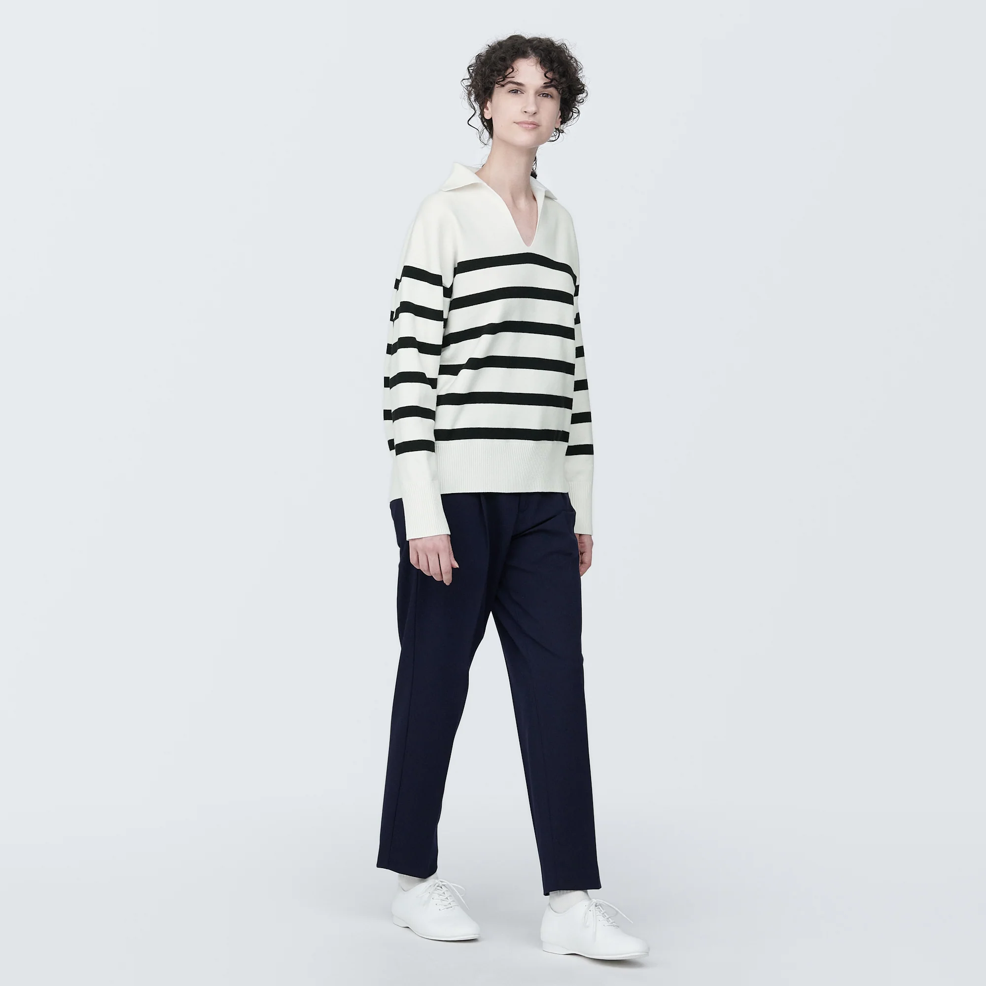 Women's Washable Milano Rib Knit Striped Skipper Polo Sweater - Image 11