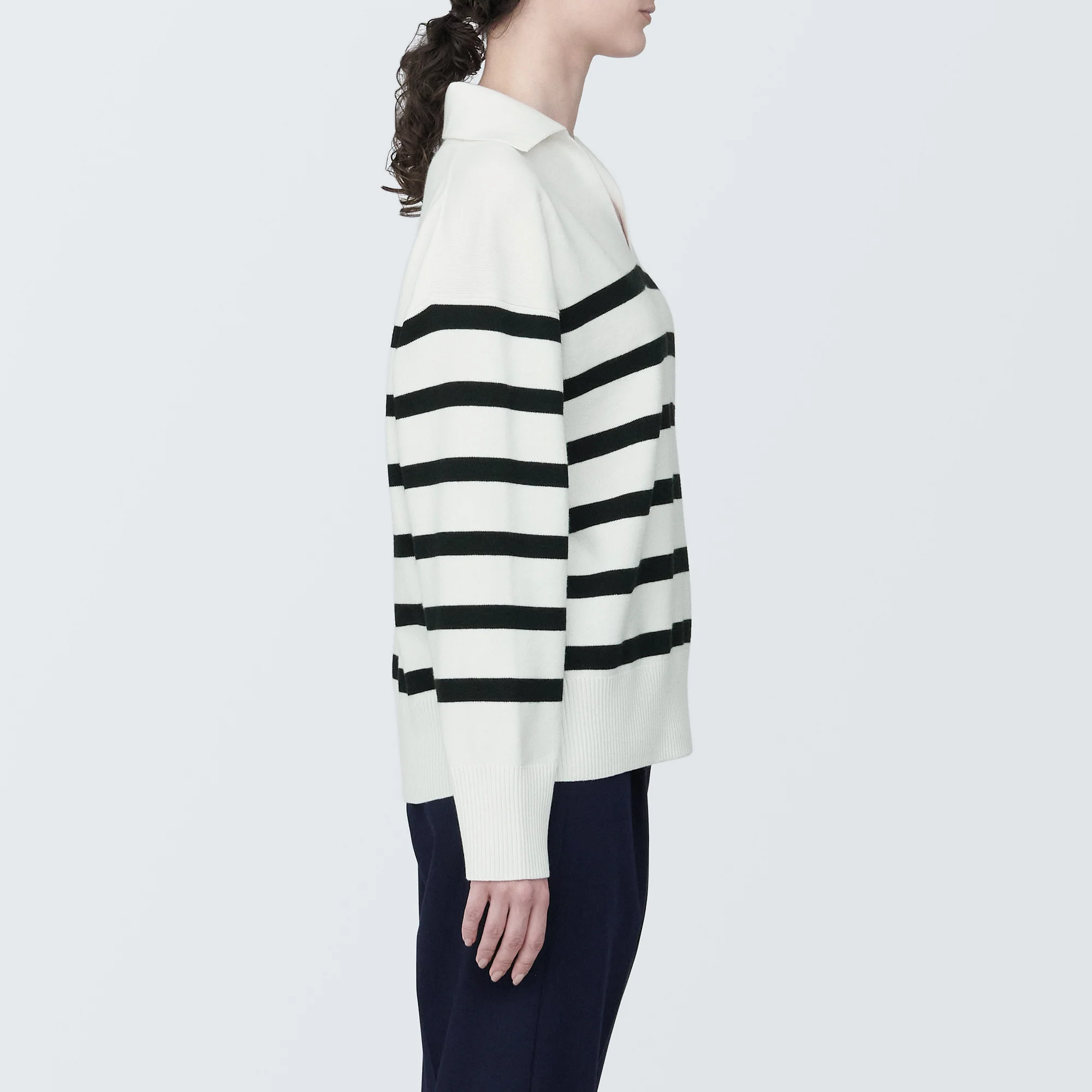 Women's Washable Milano Rib Knit Striped Skipper Polo Sweater - Image 12