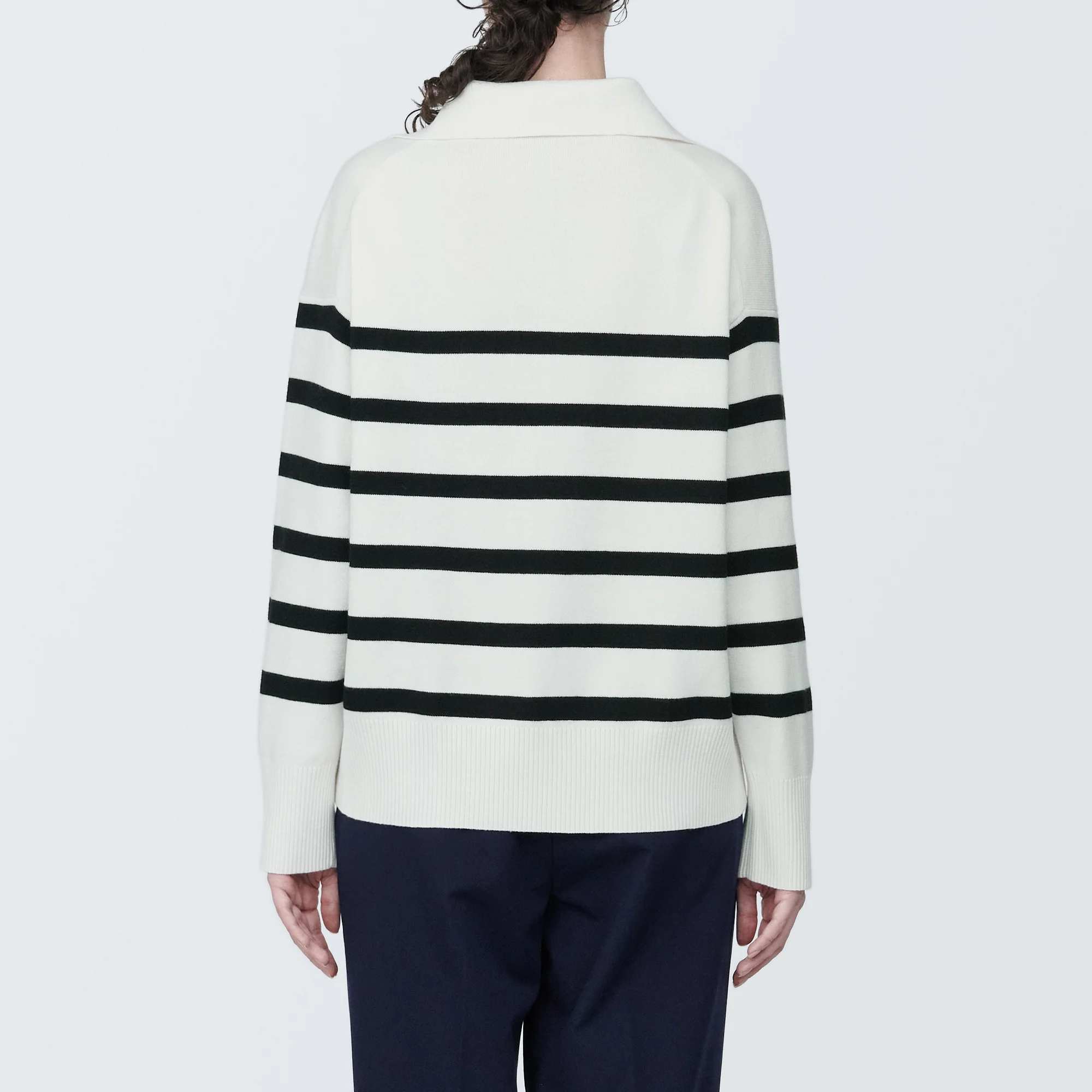 Women's Washable Milano Rib Knit Striped Skipper Polo Sweater - Image 13