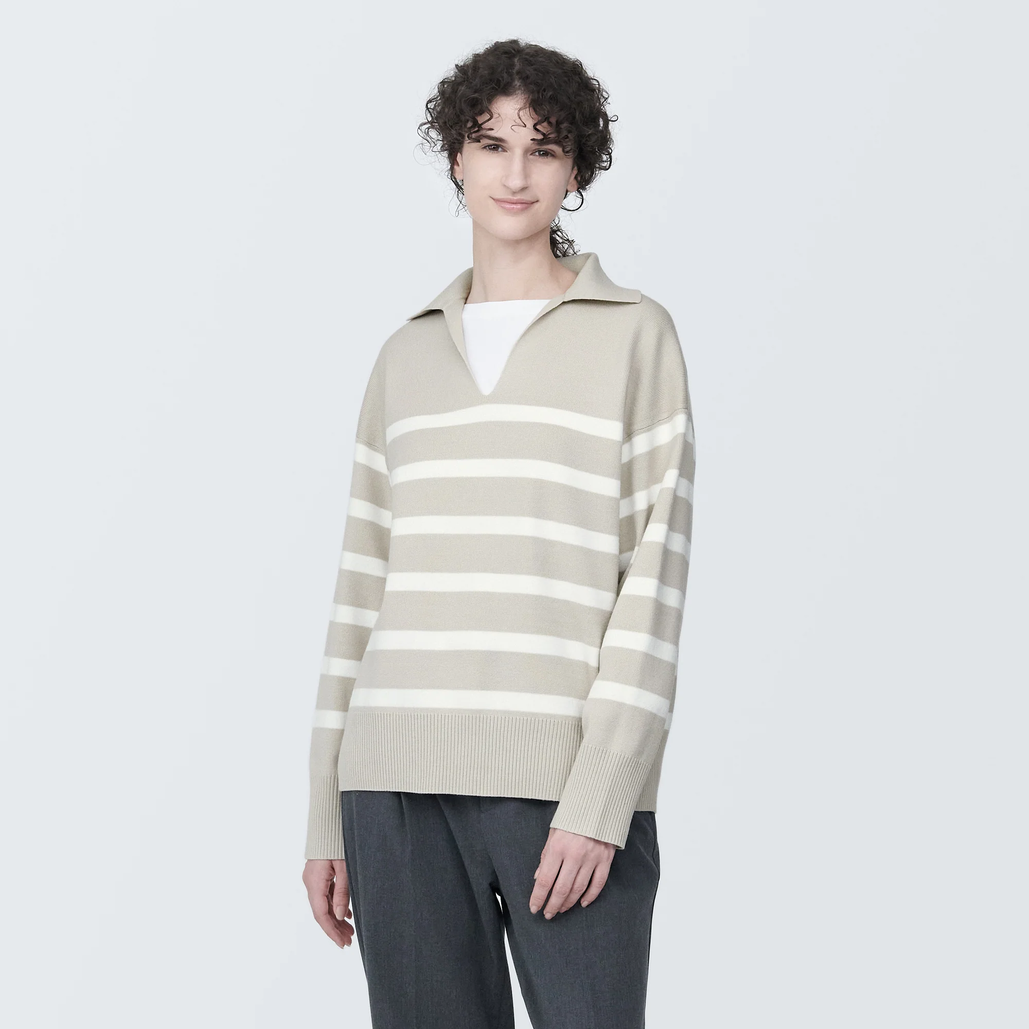 Women's Washable Milano Rib Knit Striped Skipper Polo Sweater - Image 3