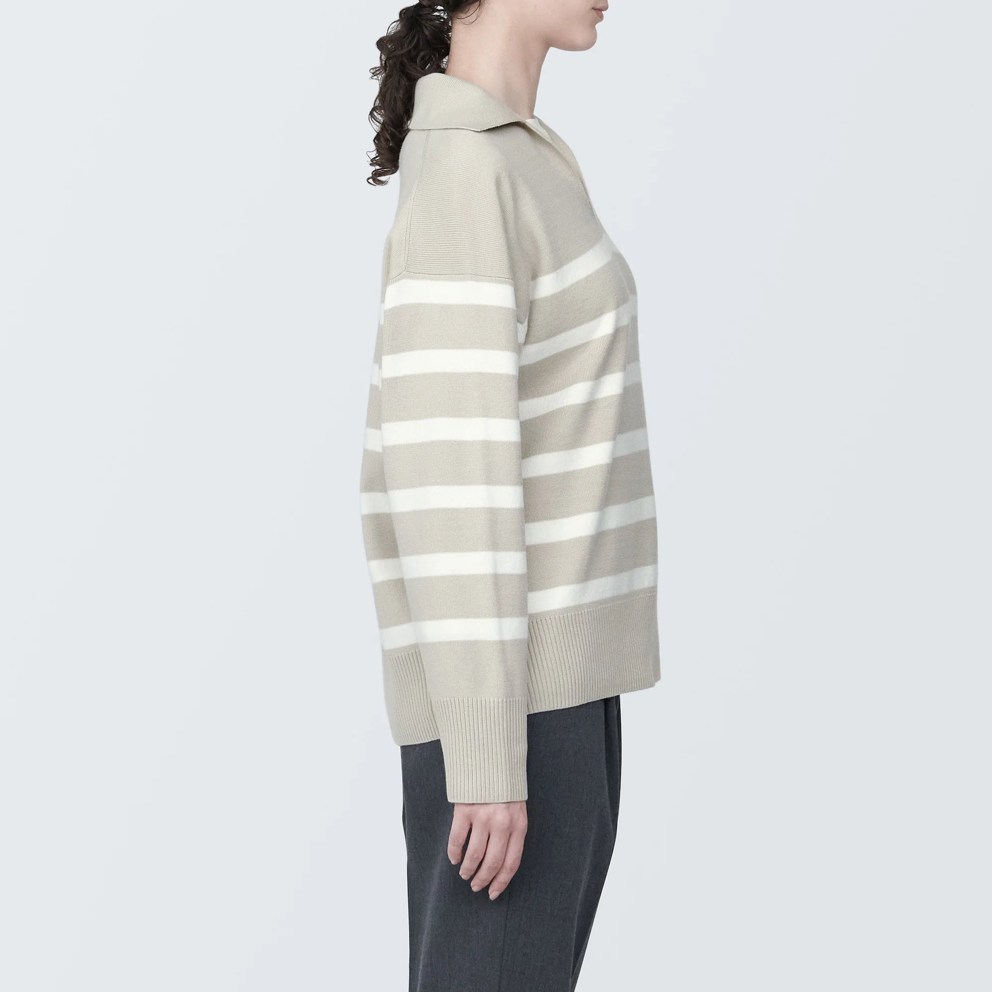 Women's Washable Milano Rib Knit Striped Skipper Polo Sweater - Image 5