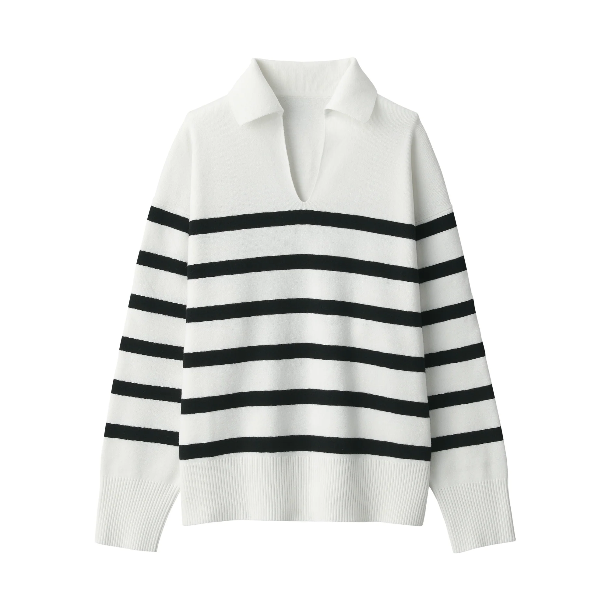 Women's Washable Milano Rib Knit Striped Skipper Polo Sweater - Image 9