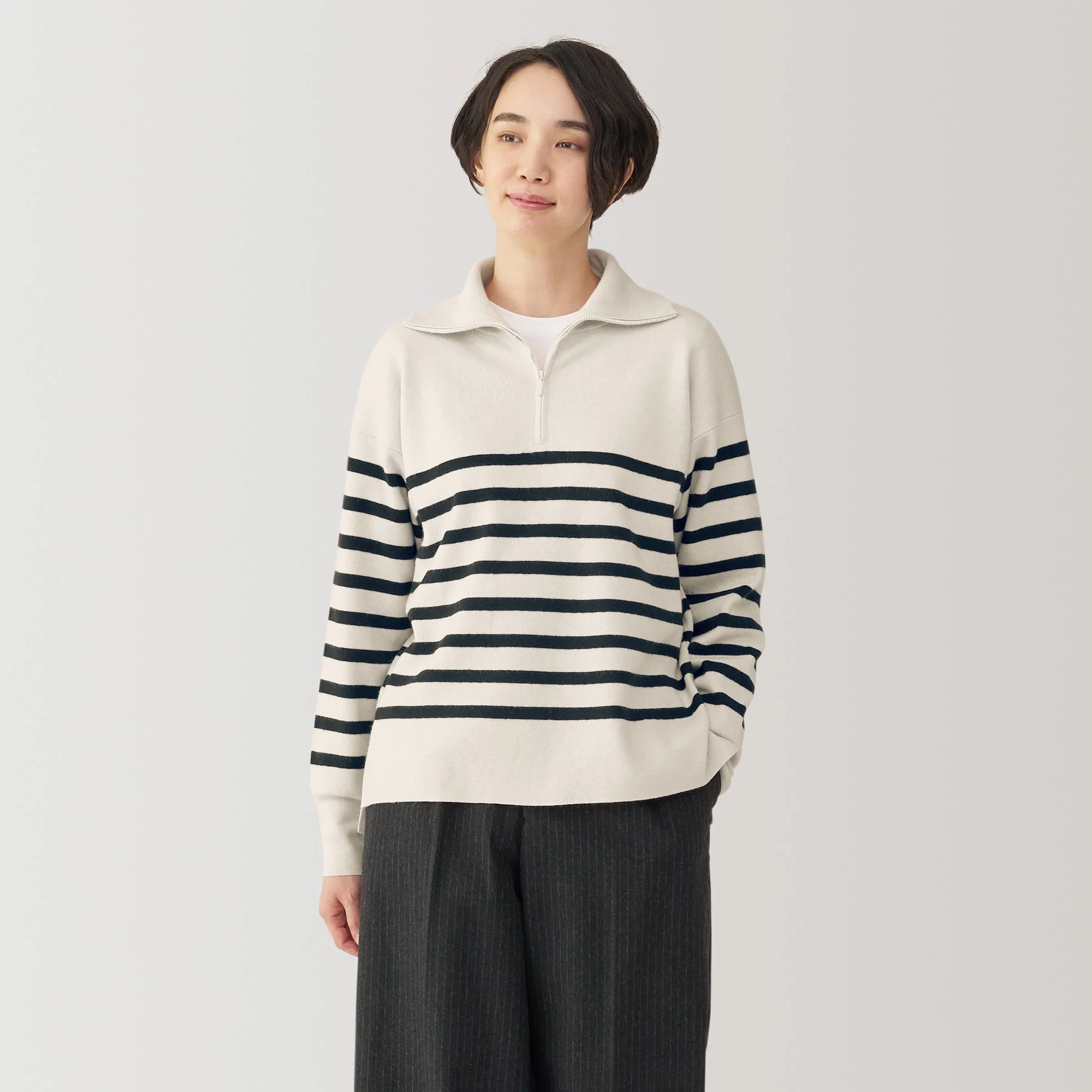 Women's Washable Milano Ribbed Half Zip Striped Sweater - Image 11