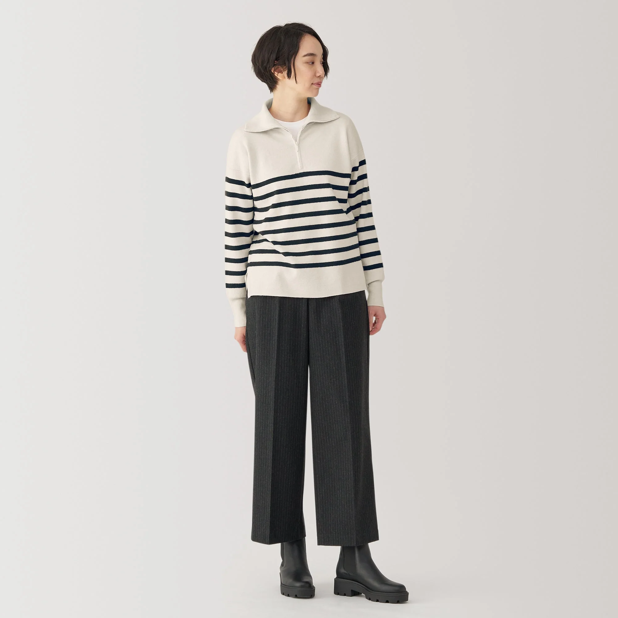 Women's Washable Milano Ribbed Half Zip Striped Sweater - Image 12