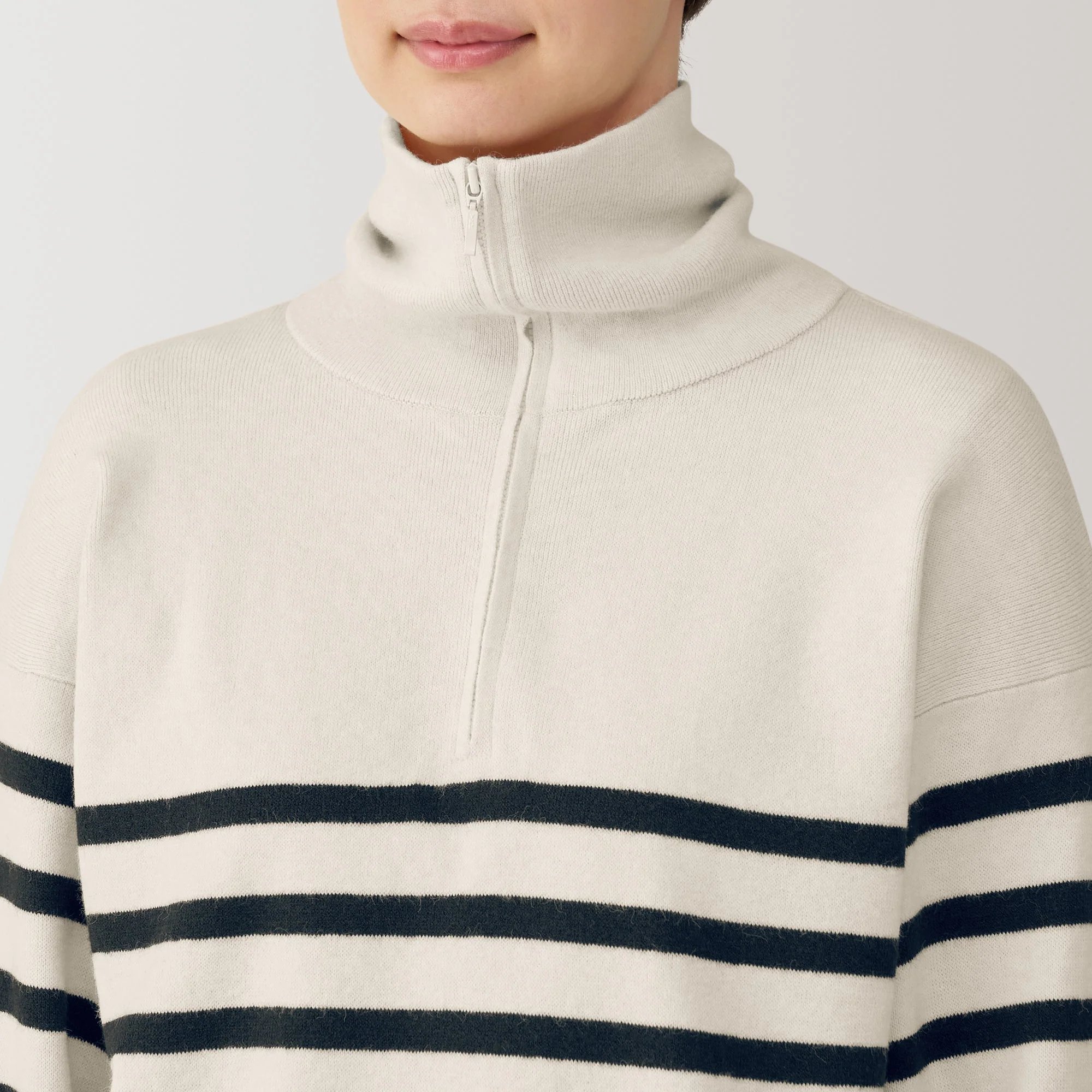 Women's Washable Milano Ribbed Half Zip Striped Sweater - Image 16