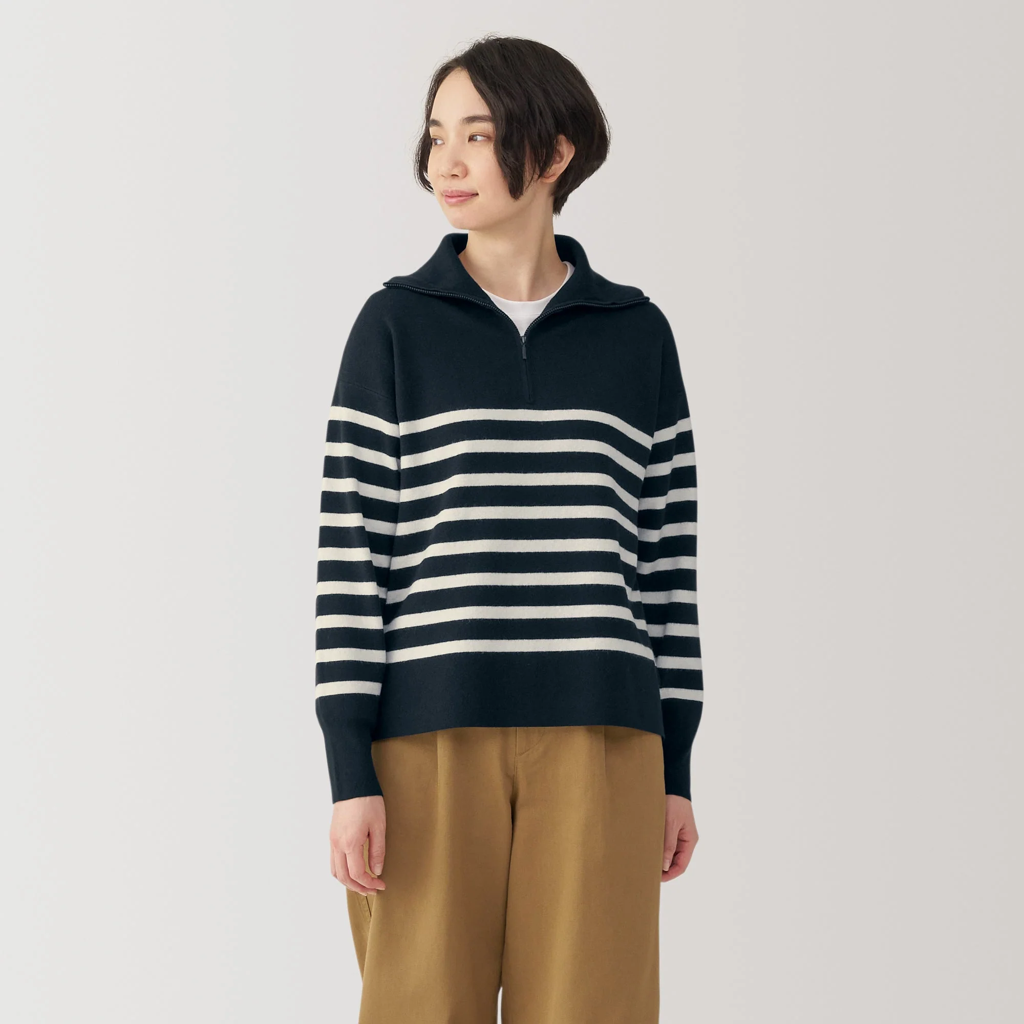 Women's Washable Milano Ribbed Half Zip Striped Sweater - Image 19