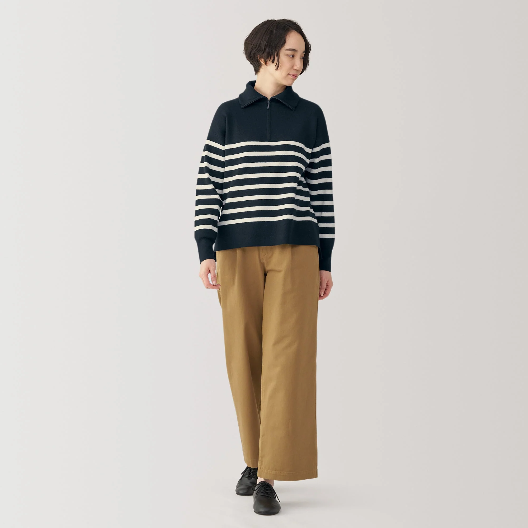 Women's Washable Milano Ribbed Half Zip Striped Sweater - Image 3