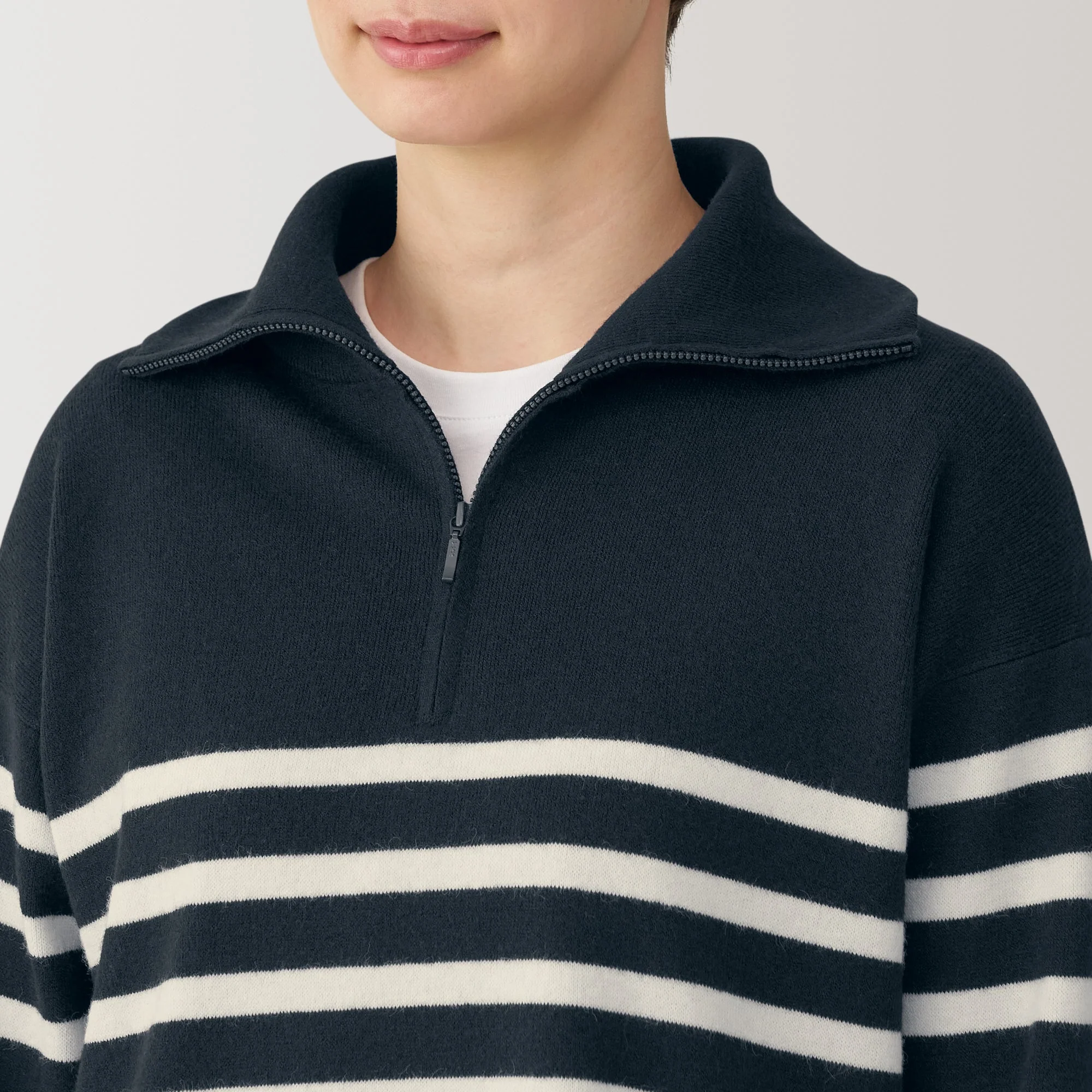 Women's Washable Milano Ribbed Half Zip Striped Sweater - Image 6
