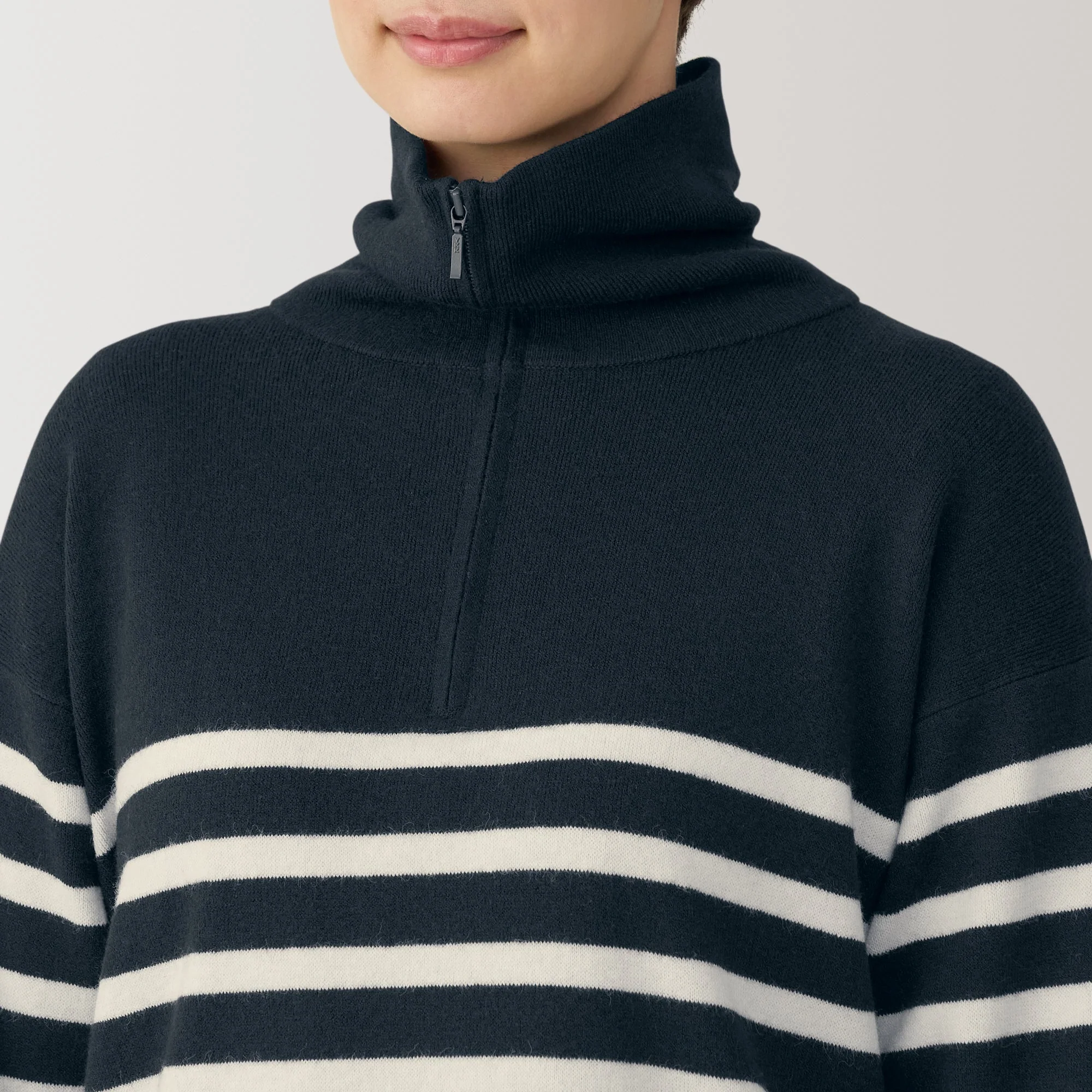 Women's Washable Milano Ribbed Half Zip Striped Sweater - Image 7