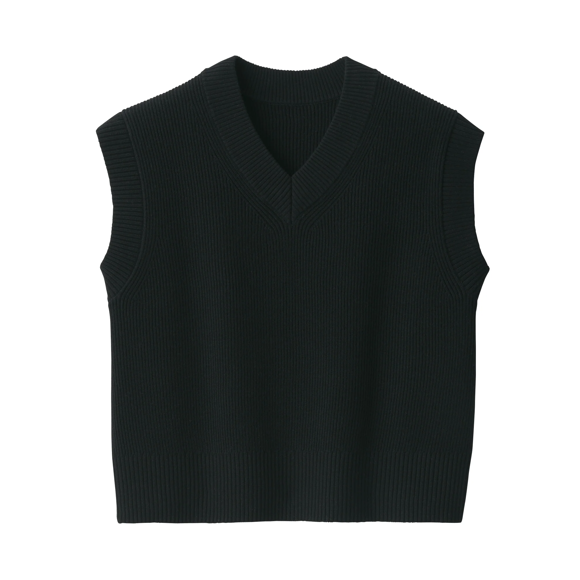 Women's Washable Rib Knit V-Neck Short Vest - Image 2