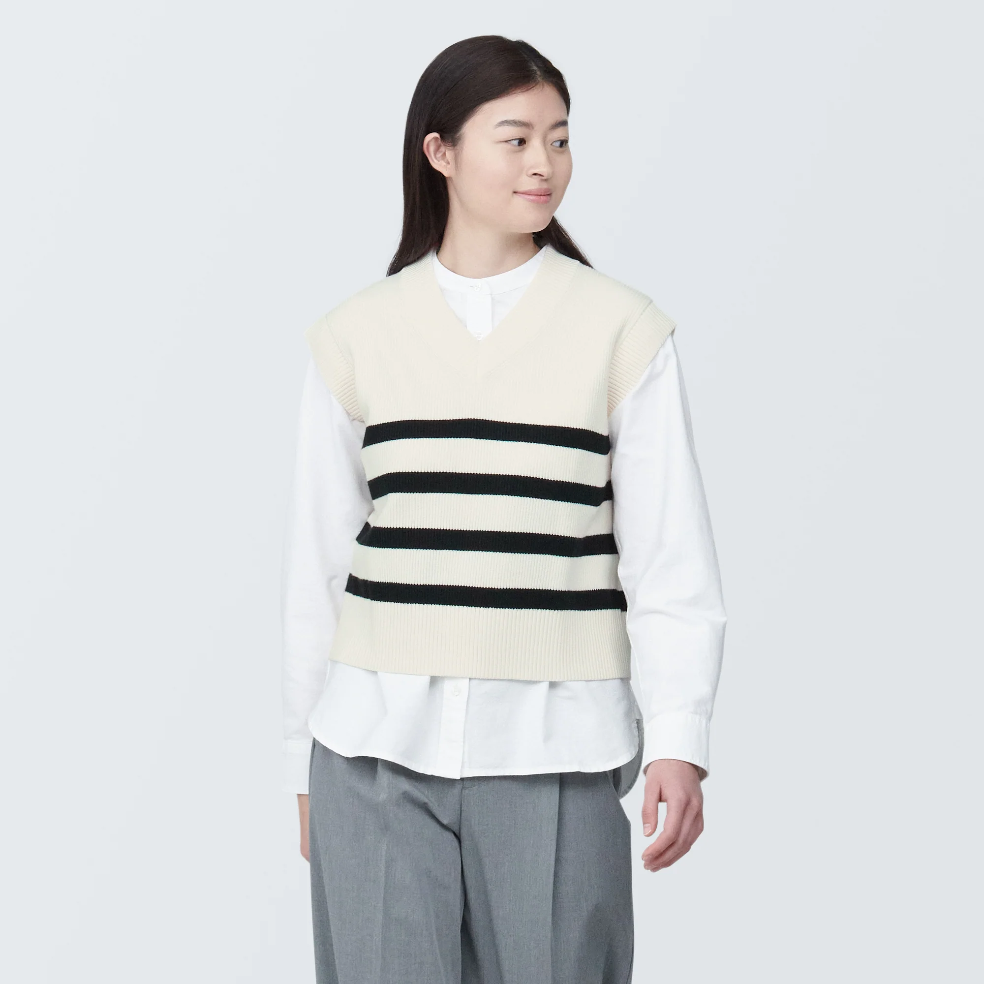 Women's Washable Rib Knit V-Neck Striped Short Vest - Image 10