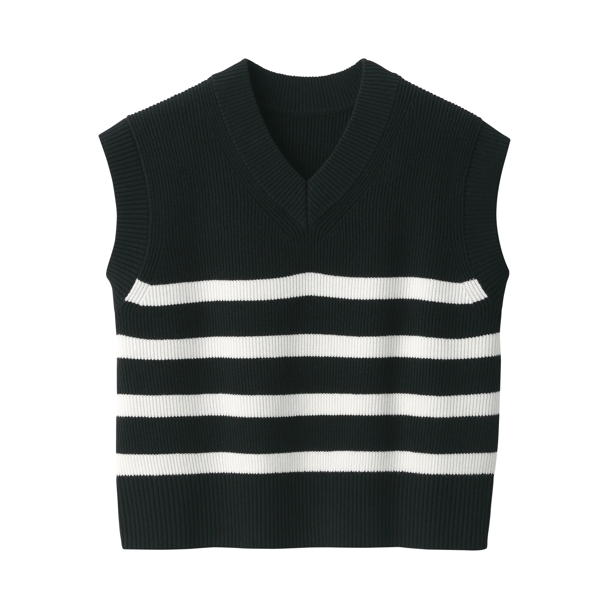 Women's Washable Rib Knit V-Neck Striped Short Vest - Image 2