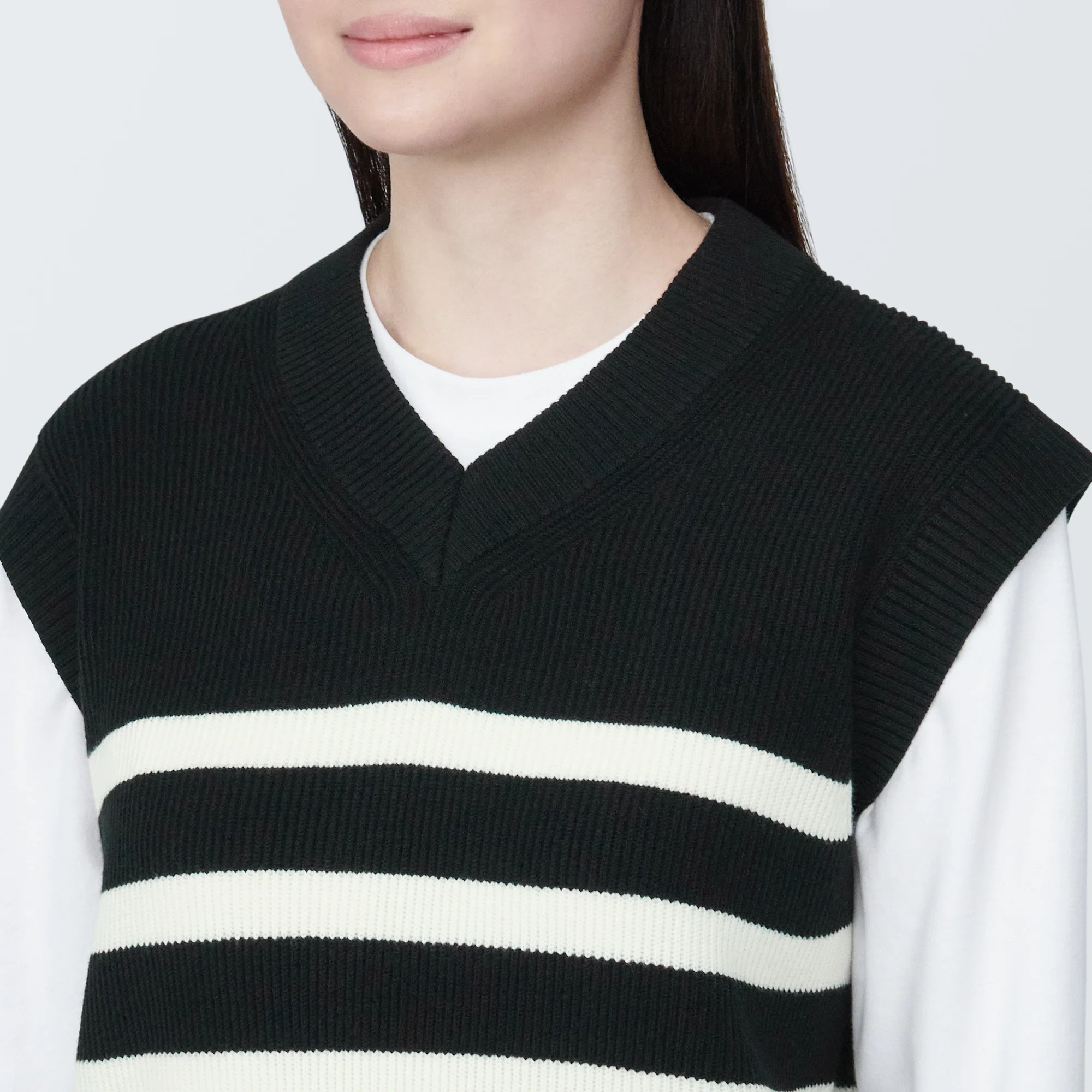 Women's Washable Rib Knit V-Neck Striped Short Vest - Image 7