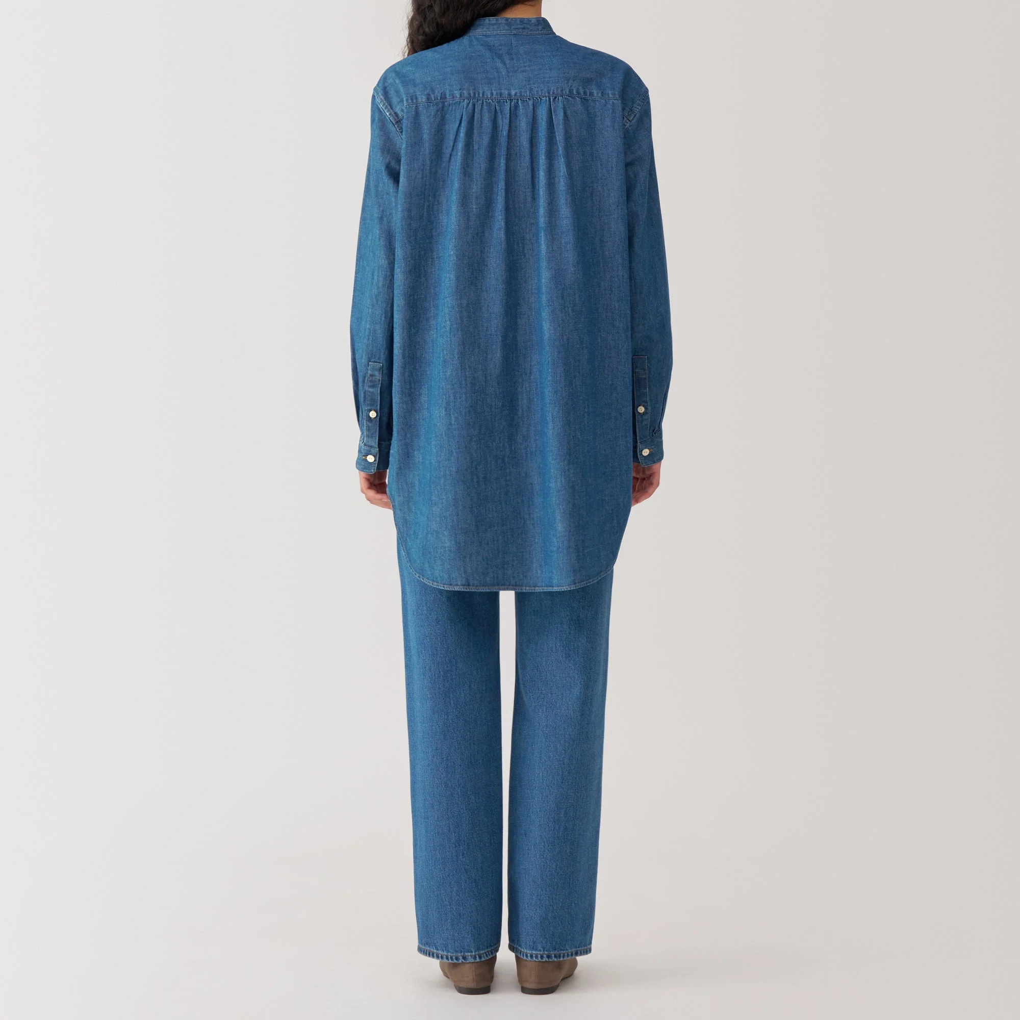 Women's Washed Denim Stand Collar Long Shirt - Image 6