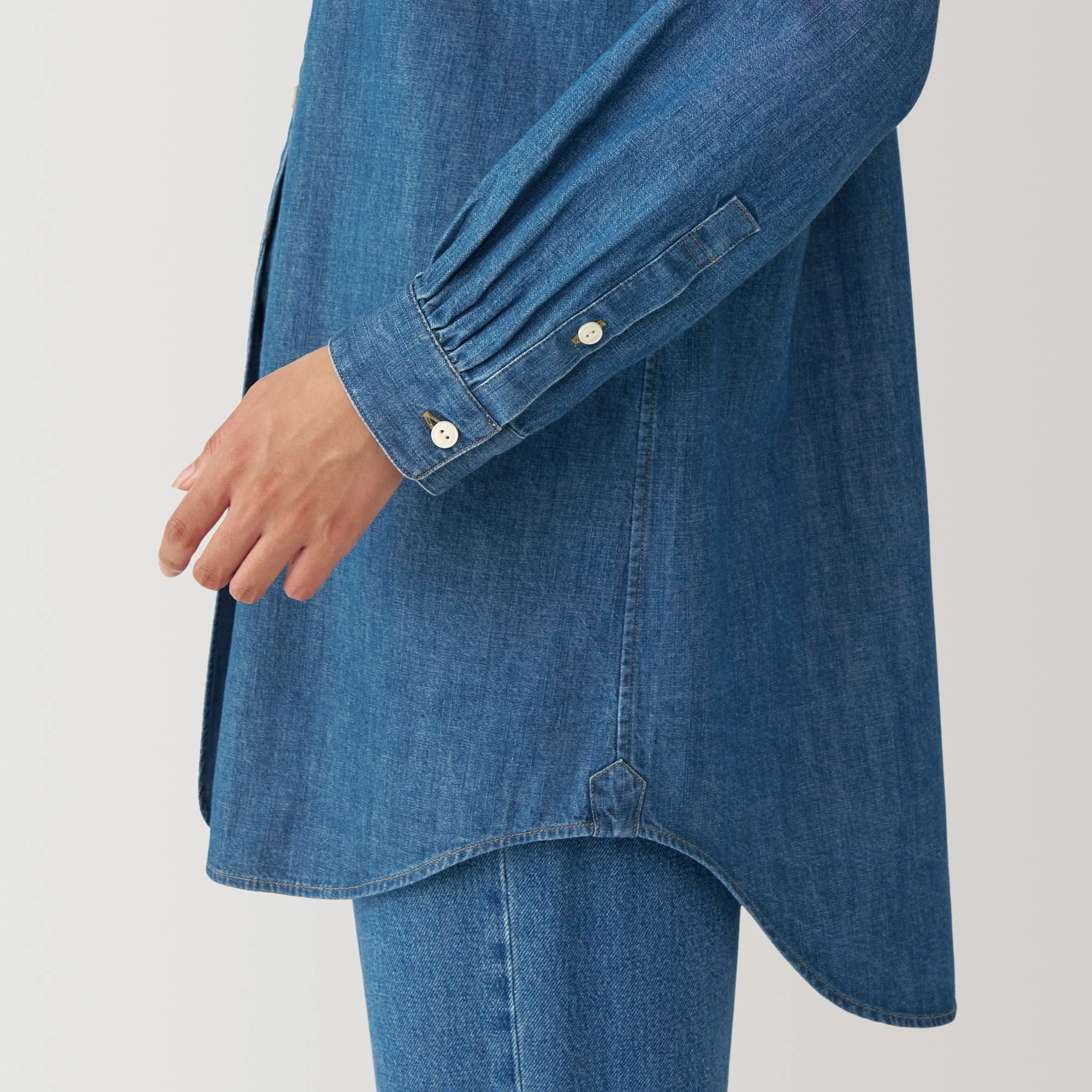Women's Washed Denim Stand Collar Long Shirt - Image 8