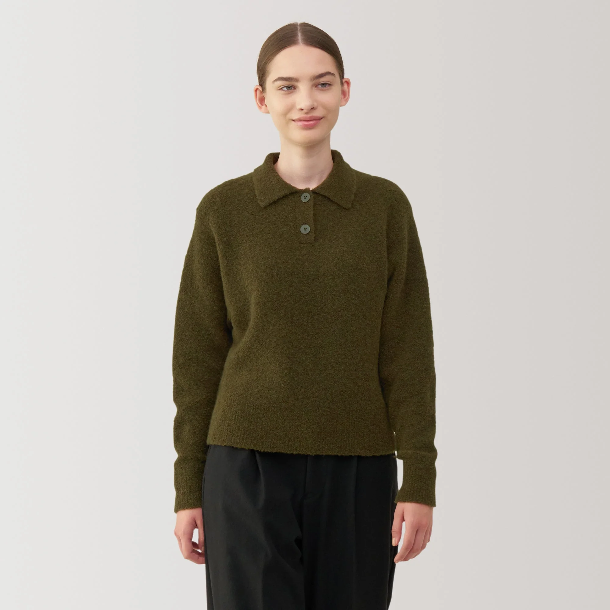 Women's Wool Blend Boucle Polo Sweater