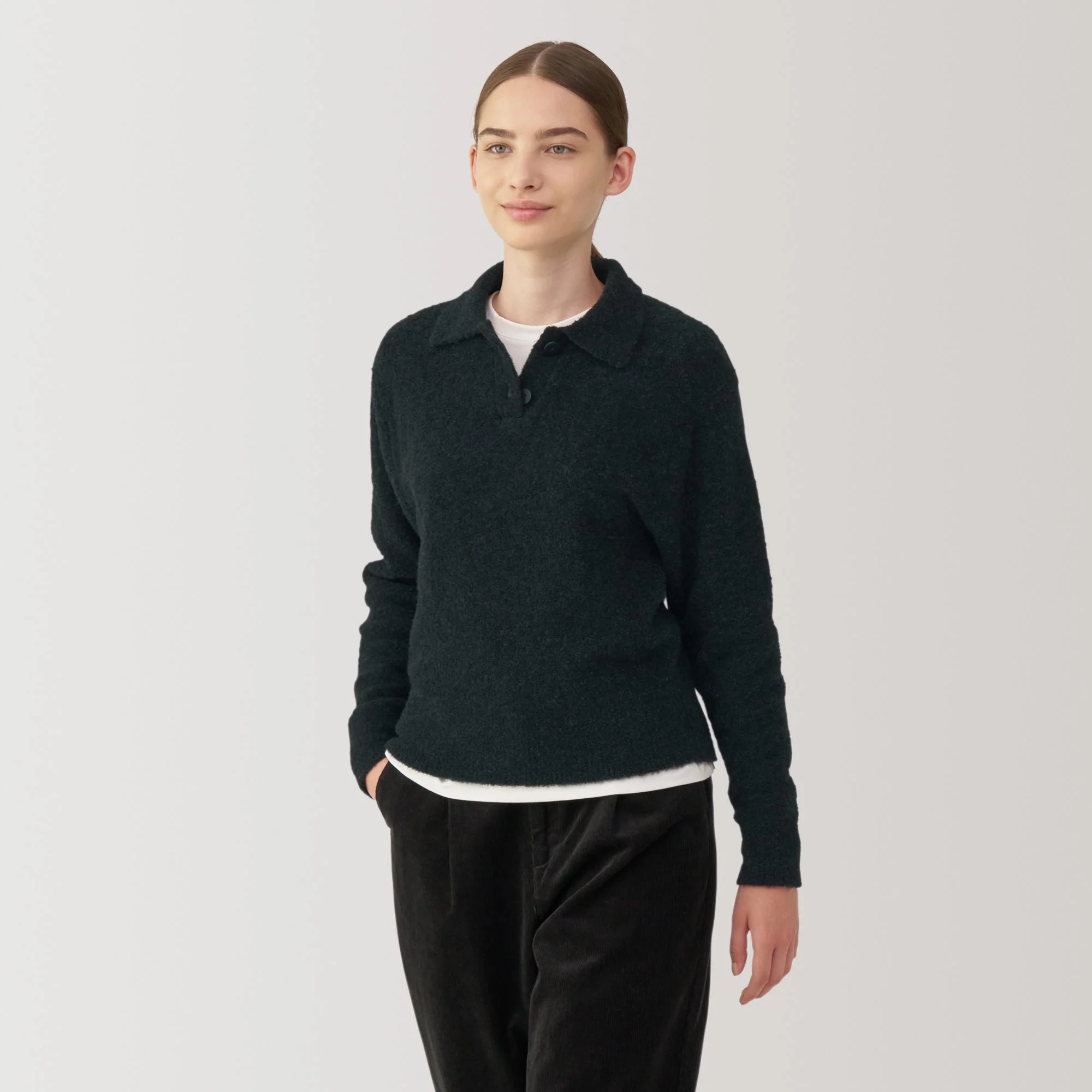 Women's Wool Blend Boucle Polo Sweater - Image 17