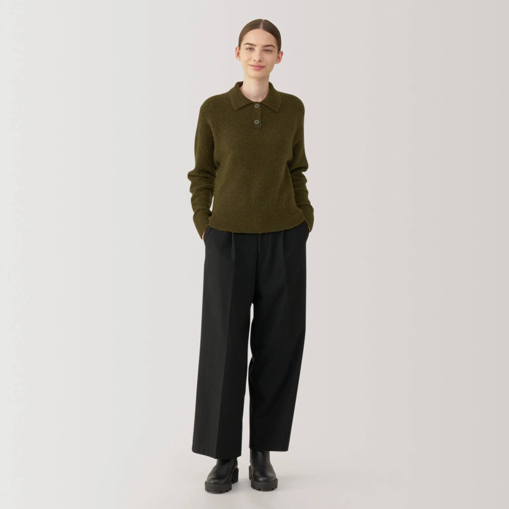 Women's Wool Blend Boucle Polo Sweater - Image 4