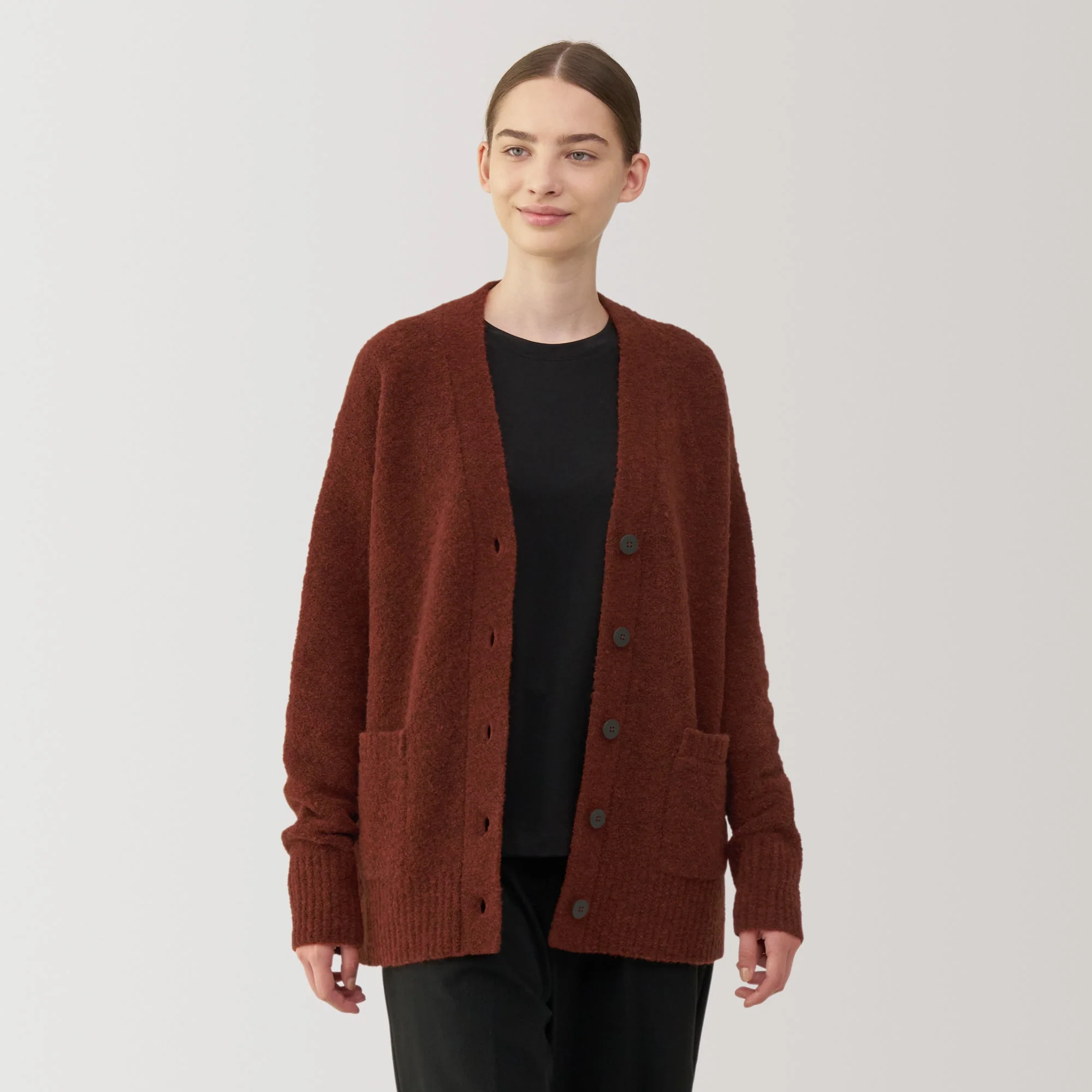 Women's Wool Blend Boucle V-Neck Cardigan - Image 3