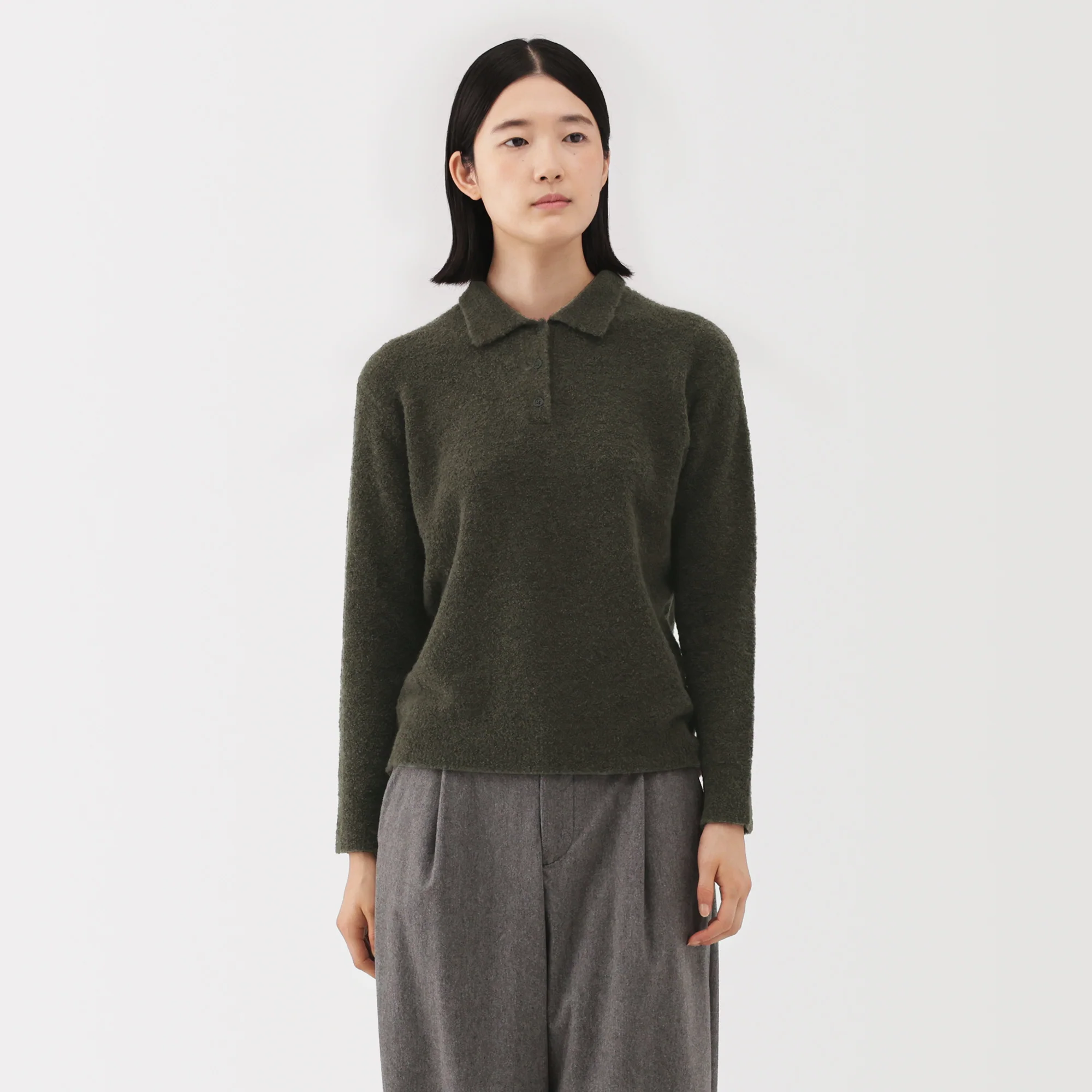 Wool Boucle Polo Sweater